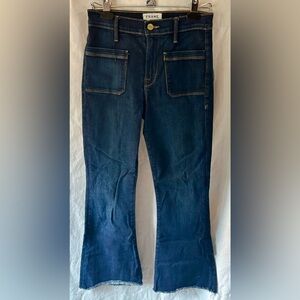Frame Denim Le Bardot Crop Flare Women's Blue Jeans 25 Patch Pockets Boho Dark